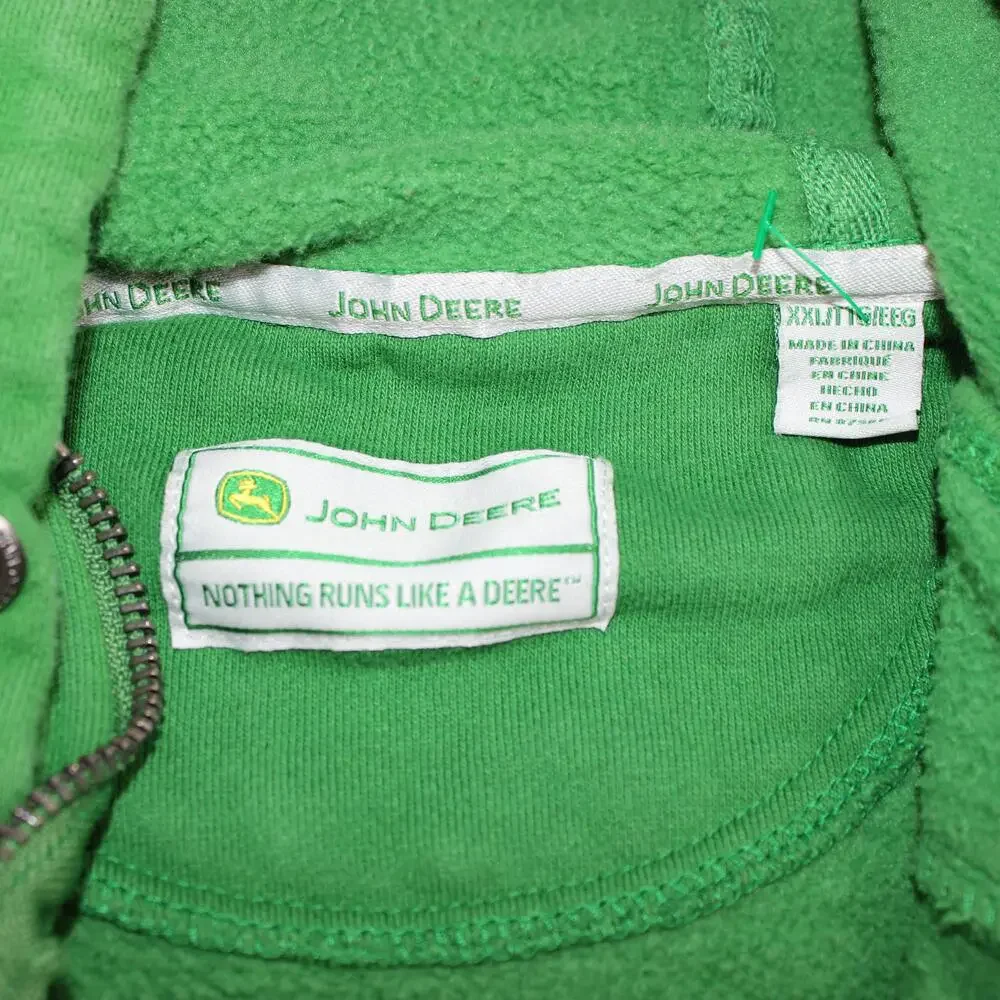 John Deere Hoodie Men 2XL Green 1/4 Zip Fleece Pullover Sweatshirt Logo Tractor